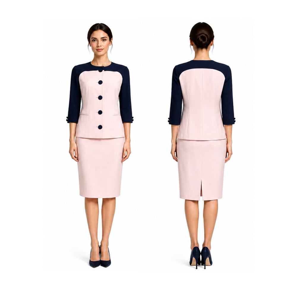 80s Pink & Navy Skirt Suit | Herbert Grossman Skirt Blazer W 24.5"